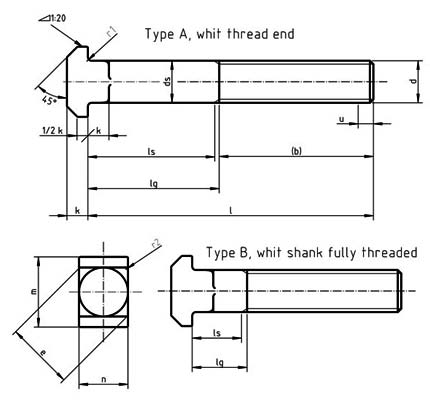 DIN 186 T-Head bolts with square neck Head