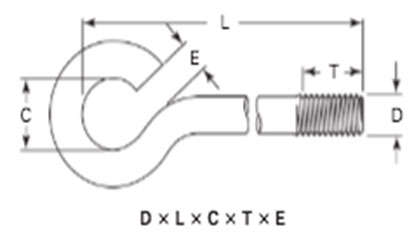 ASME B18.31.5 Bent Bolts, Open Anchor Ring EyeBolts Dimensions