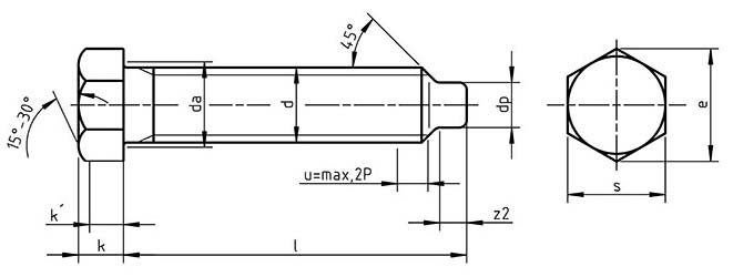 DIN 561 B Hexagon head screws with small hexagon and dog point