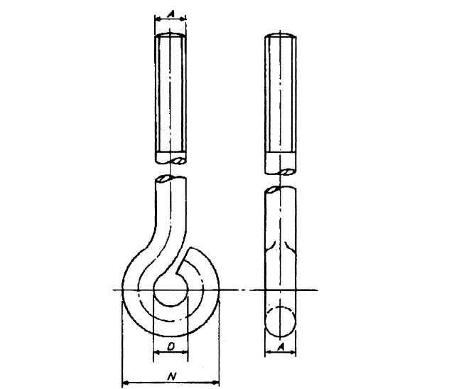 Dimensions of sling rod with hot formed eye Dimensions of sling rod with hot formed eye